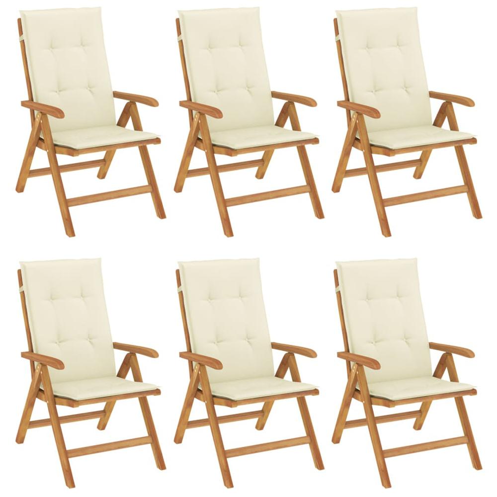 Reclining Patio Chairs with Cushions 6 pcs Solid Wood Teak. Picture 1