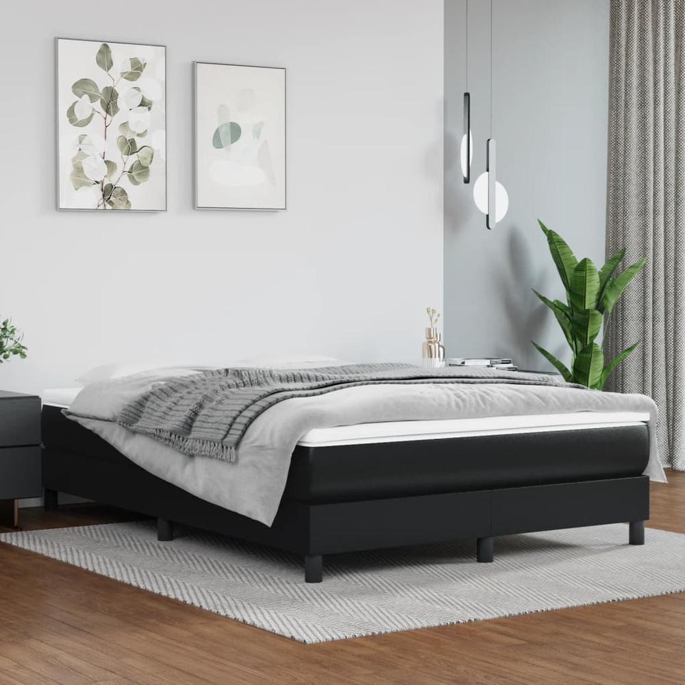 Box Spring Bed with Mattress Black 53.9"x74.8" Full Faux Leather. Picture 10