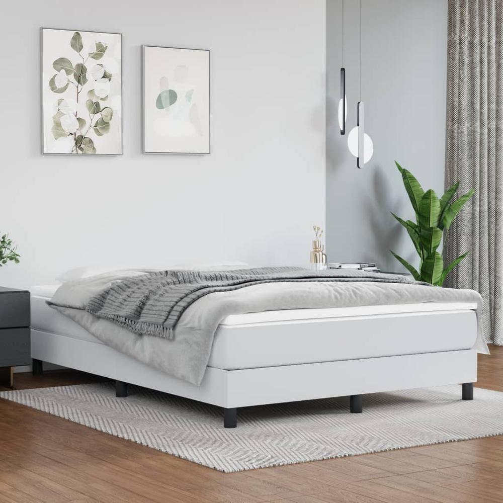 Box Spring Bed with Mattress White 53.9"x74.8" Full Faux Leather. Picture 10