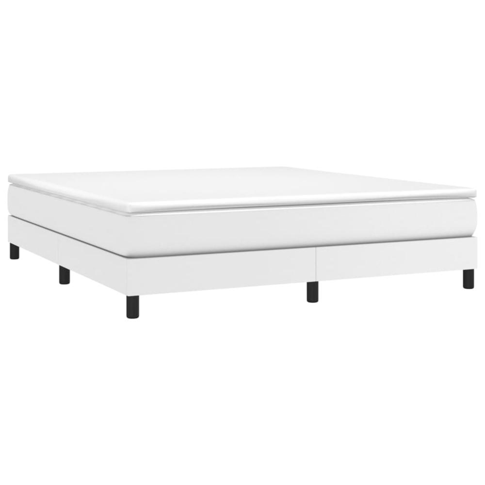 Box Spring Bed with Mattress White 76"x79.9" King Faux Leather. Picture 2