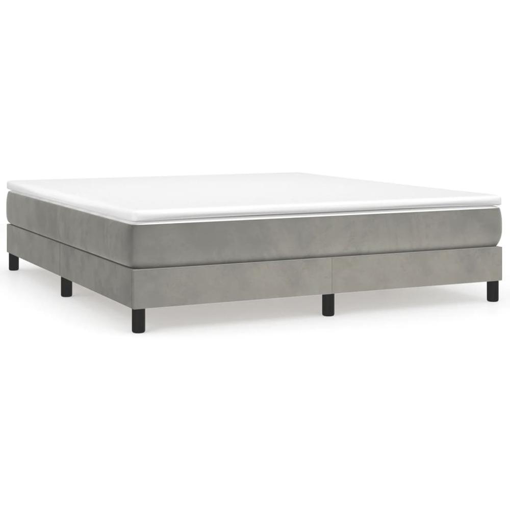Box Spring Bed with Mattress Light Gray 76"x79.9" King Velvet. Picture 1