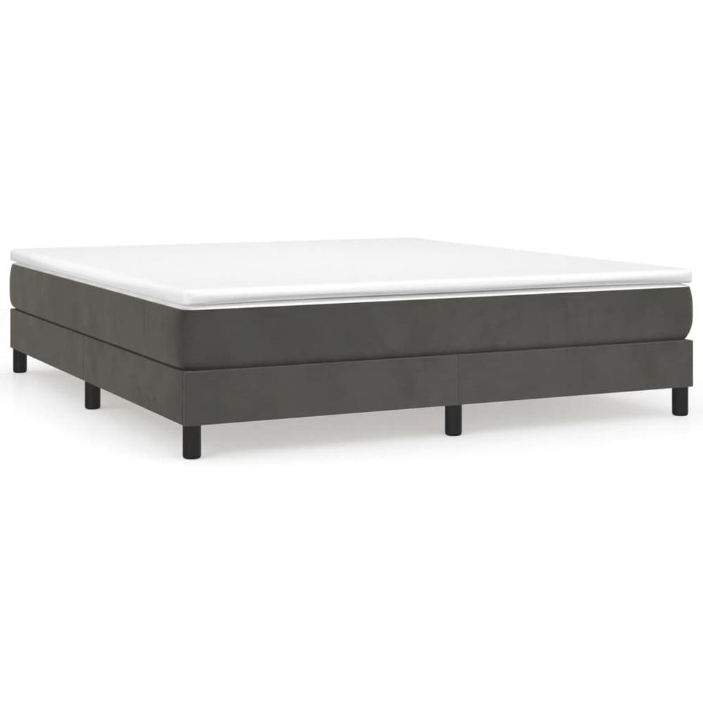 Box Spring Bed with Mattress Dark Gray 72"x83.9" California King Velvet. Picture 1