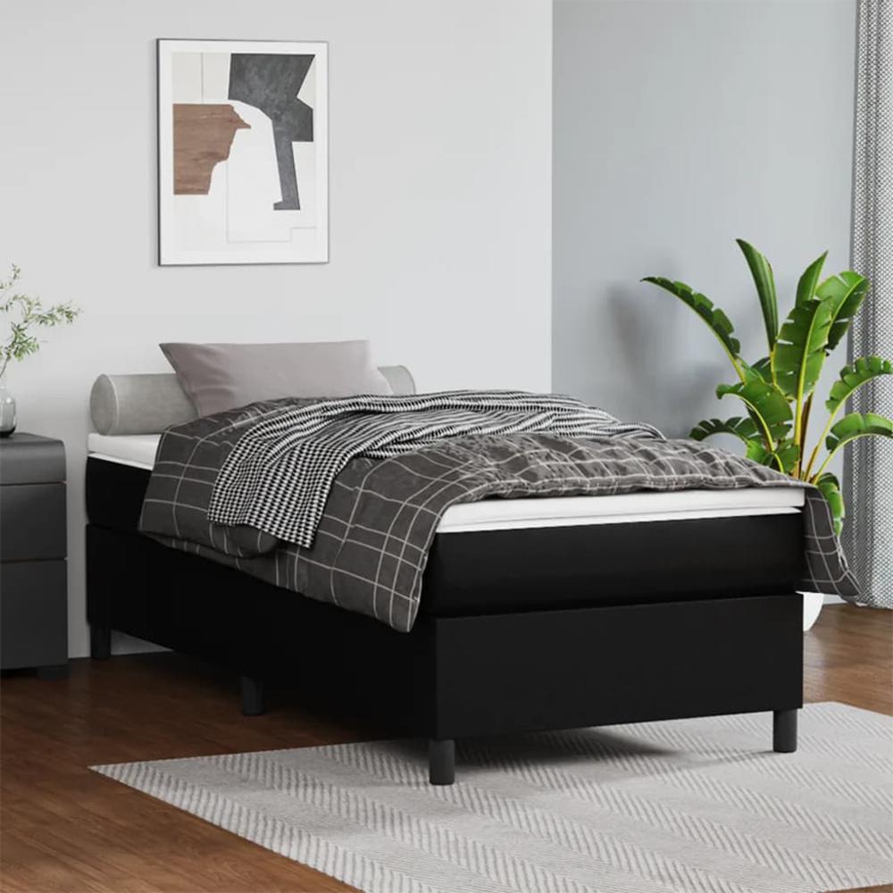 Box Spring Bed with Mattress Black 39.4"x74.8" Twin Faux Leather. Picture 10