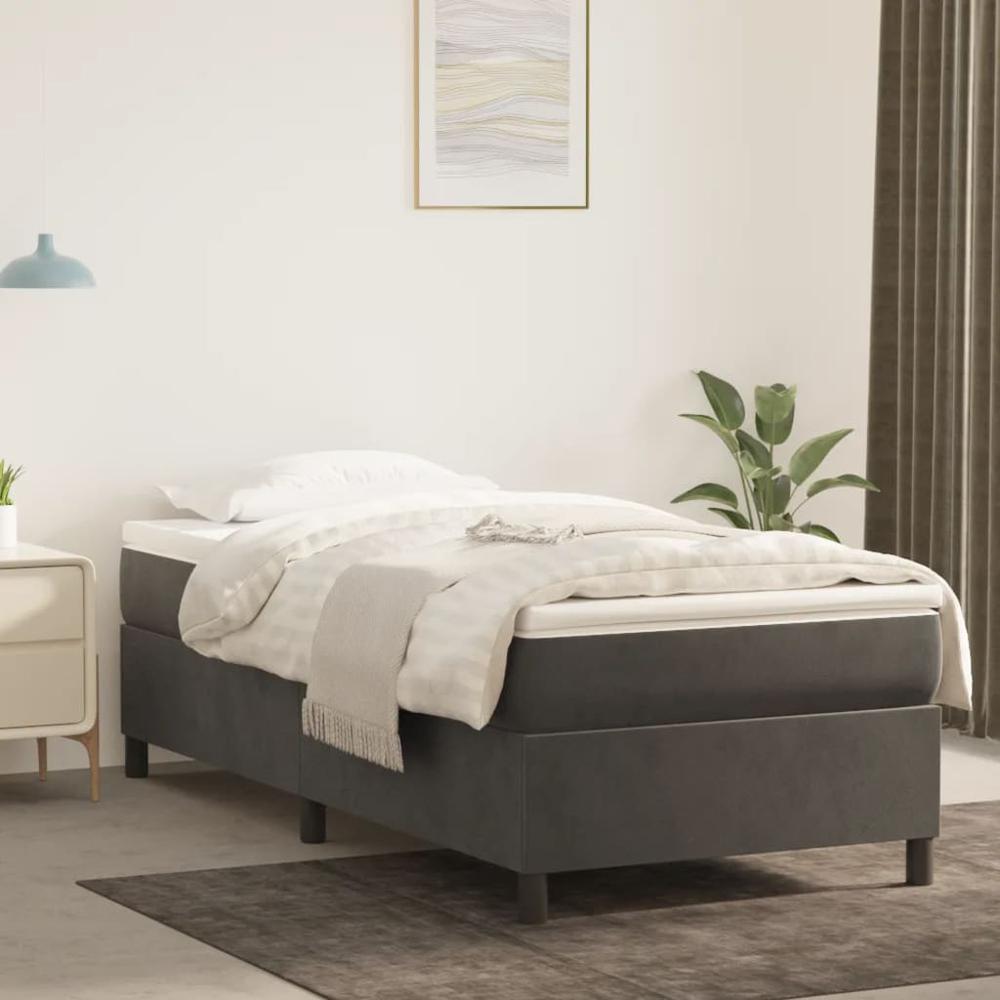 Box Spring Bed with Mattress Dark Gray 39.4"x79.9" Twin XL Velvet. Picture 10