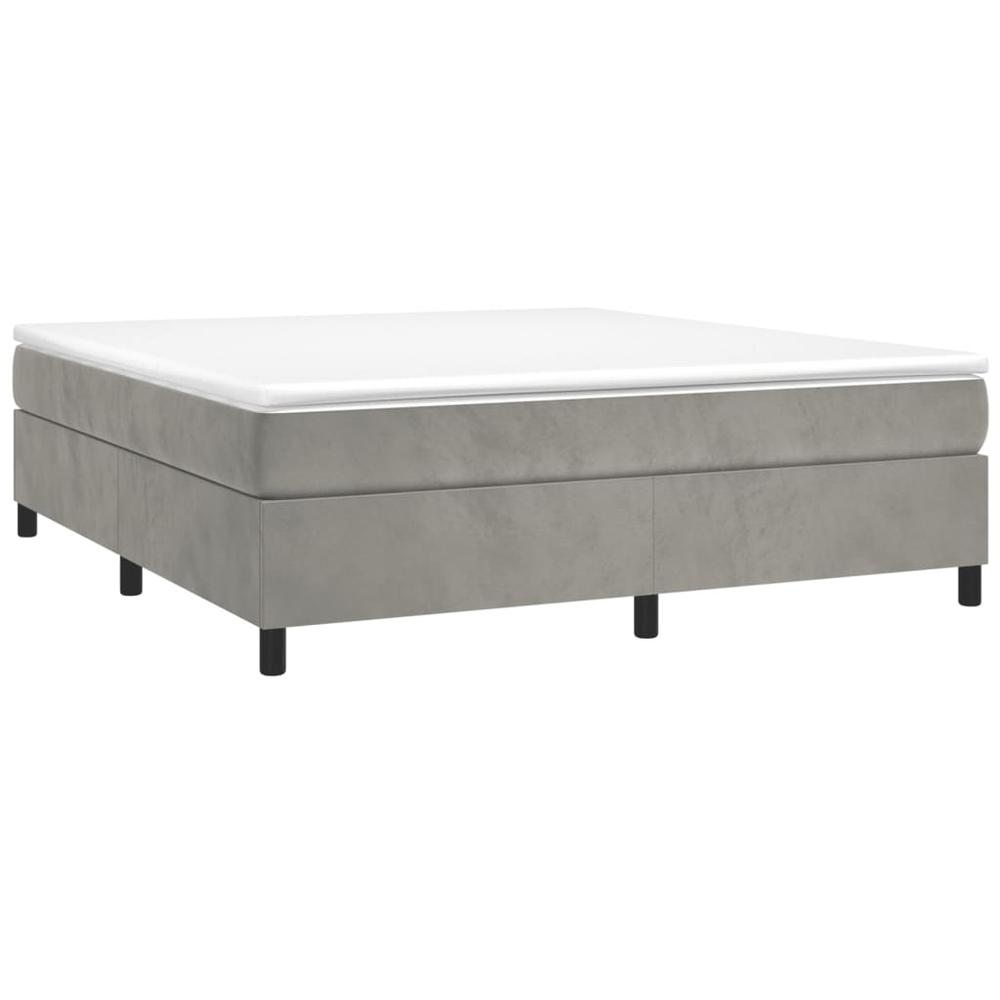 Box Spring Bed with Mattress Light Gray 72"x83.9" California King Velvet. Picture 2