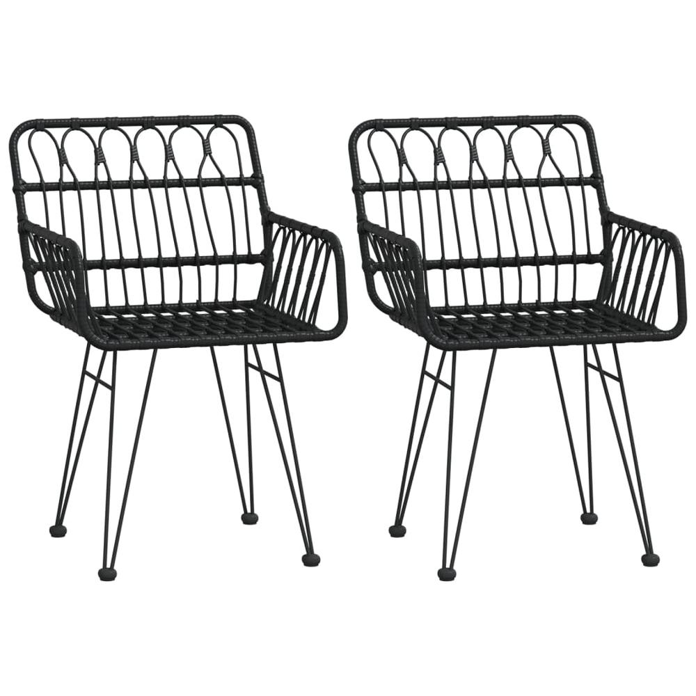 Patio Chairs 2 pcs with Armrest Black 22"x25.2"x31.5" PE Rattan. Picture 1