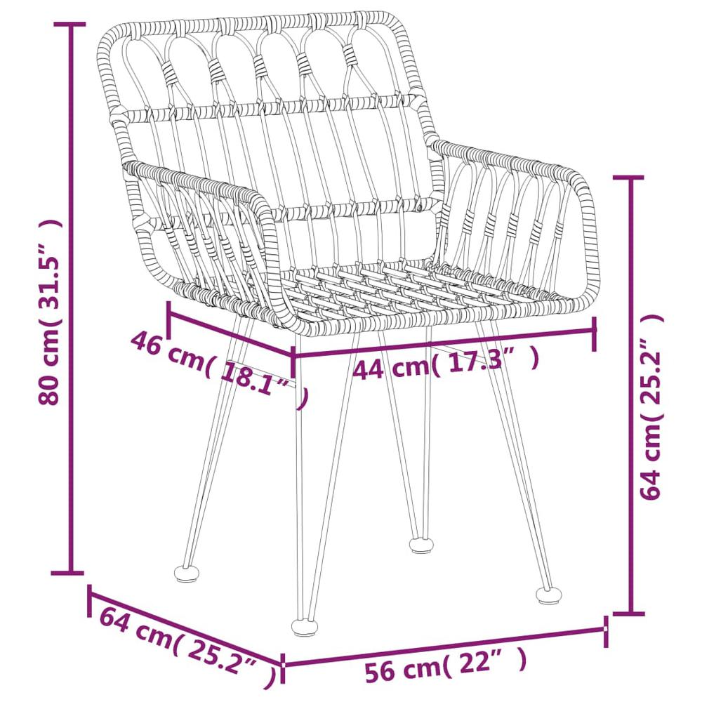 Patio Chairs 2 pcs with Armrest Black 22"x25.2"x31.5" PE Rattan. Picture 8