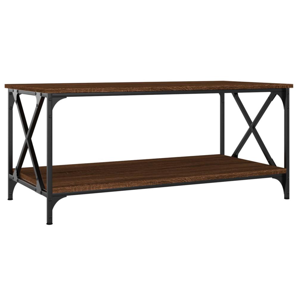 Coffee Table Brown Oak 39.4"x19.7"x17.7" Engineered Wood and Iron. Picture 1