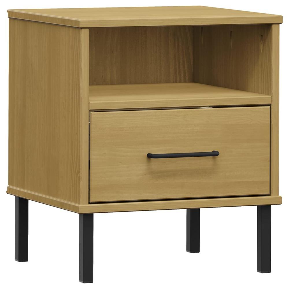 Bedside Cabinet with Metal Legs Brown Solid Wood Pine OSLO. Picture 1