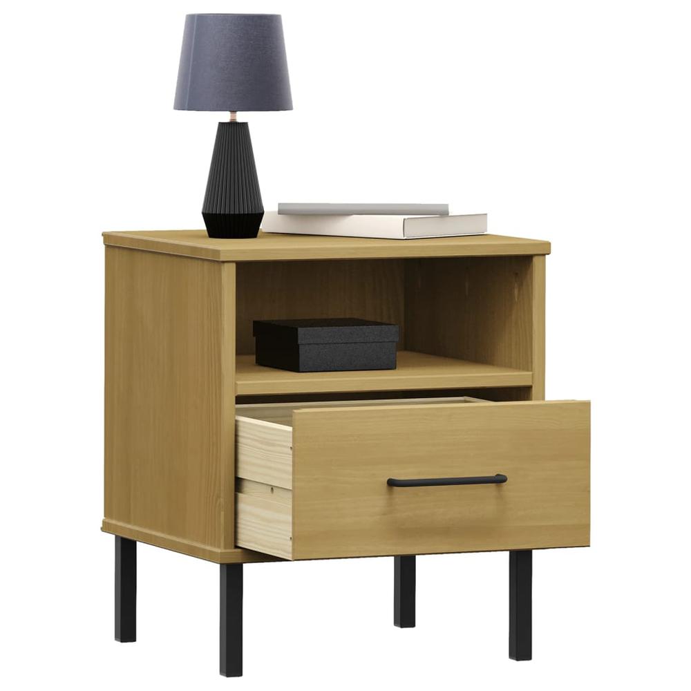 Bedside Cabinet with Metal Legs Brown Solid Wood Pine OSLO. Picture 2