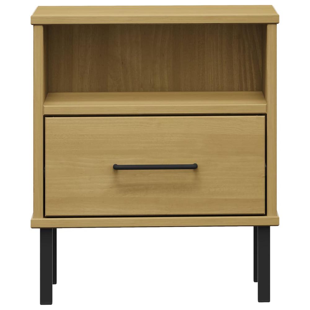 Bedside Cabinet with Metal Legs Brown Solid Wood Pine OSLO. Picture 3
