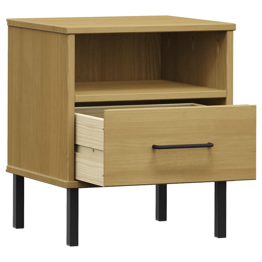 Bedside Cabinet with Metal Legs Brown Solid Wood Pine OSLO. Picture 4