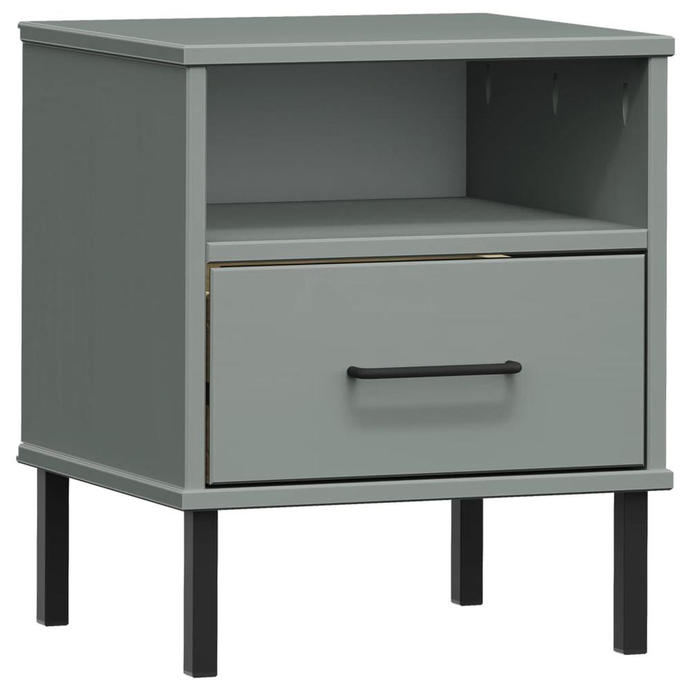 Bedside Cabinet with Metal Legs Gray Solid Wood Pine OSLO. Picture 1