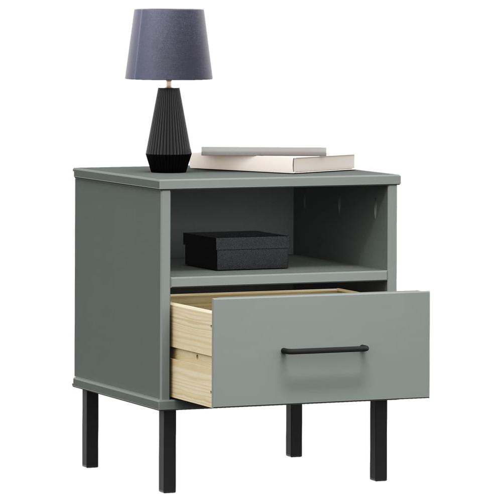 Bedside Cabinet with Metal Legs Gray Solid Wood Pine OSLO. Picture 2