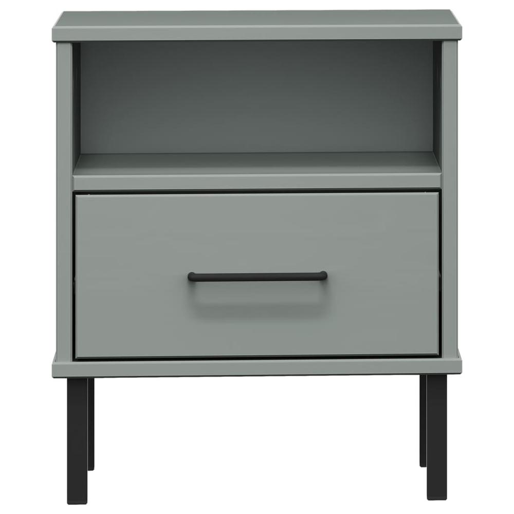 Bedside Cabinet with Metal Legs Gray Solid Wood Pine OSLO. Picture 3