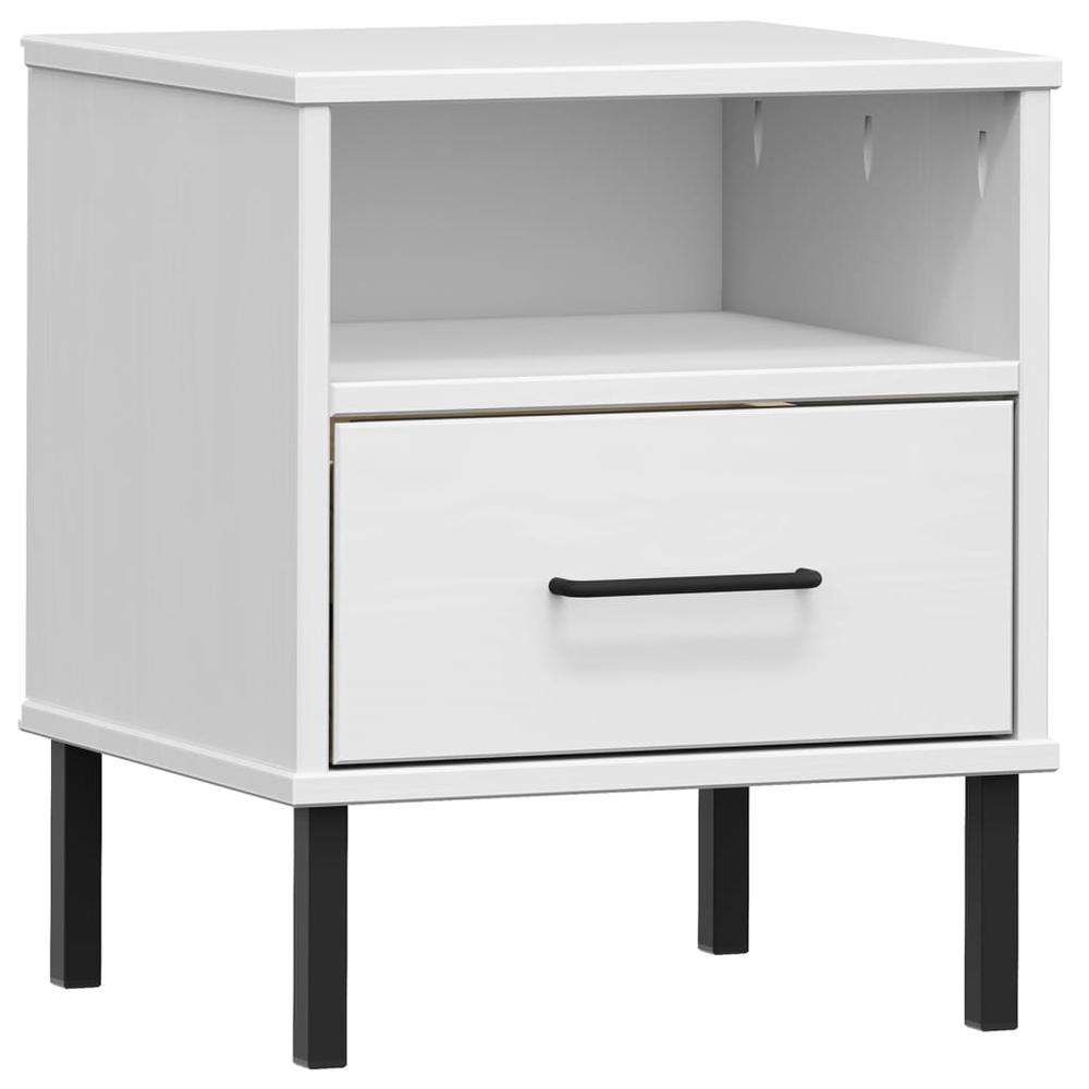 Bedside Cabinet with Metal Legs White Solid Wood Pine OSLO. Picture 1