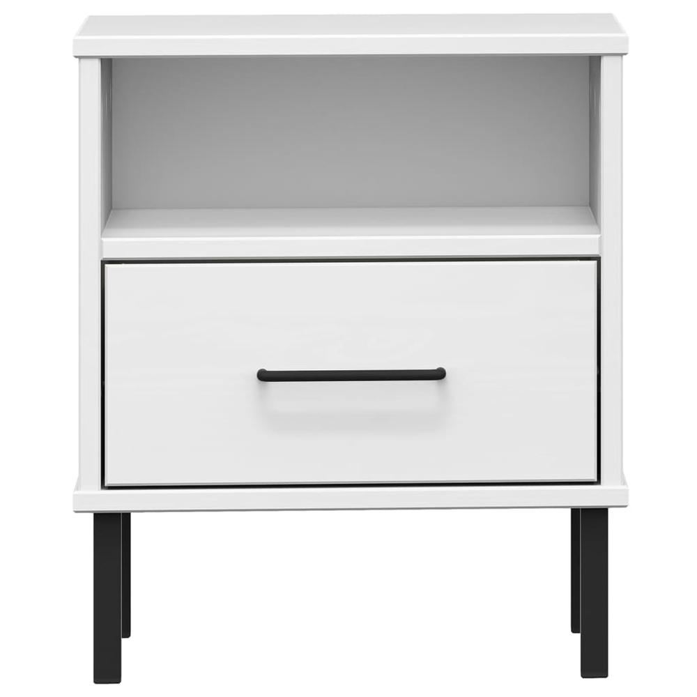 Bedside Cabinet with Metal Legs White Solid Wood Pine OSLO. Picture 3