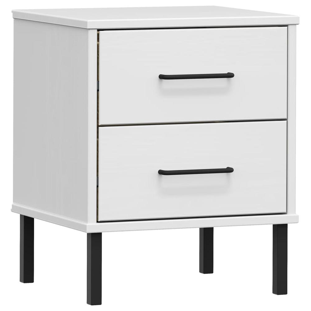 Bedside Cabinet with Metal Legs White Solid Wood Pine OSLO. Picture 1