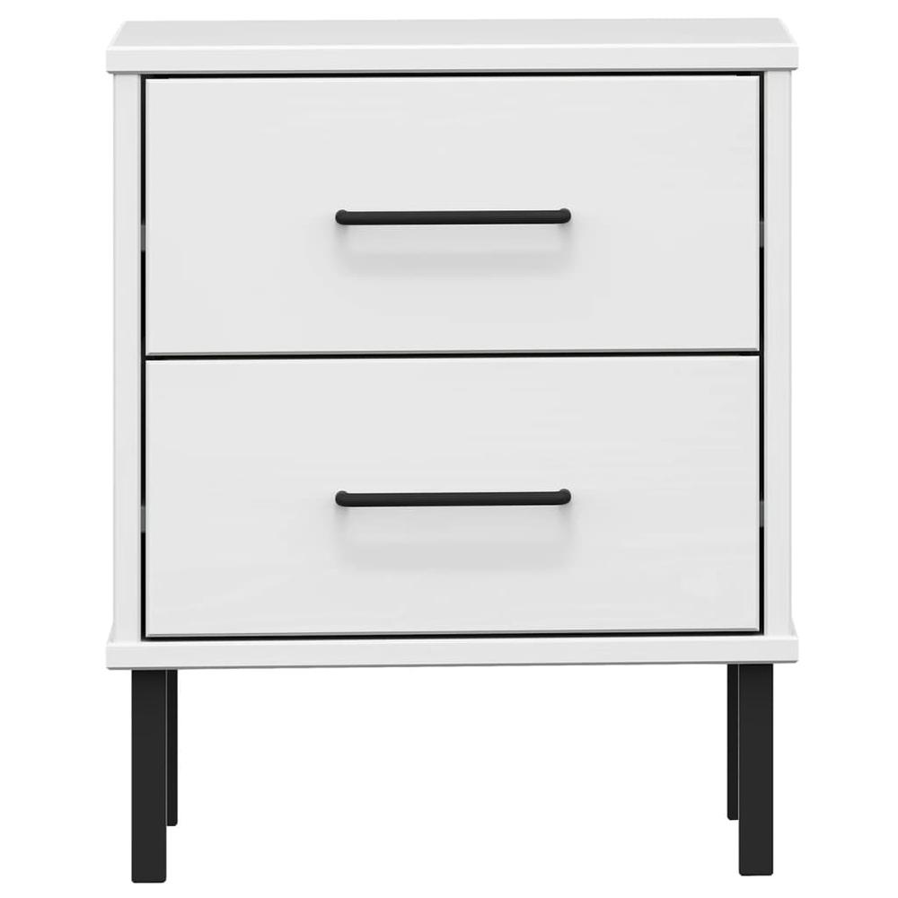 Bedside Cabinet with Metal Legs White Solid Wood Pine OSLO. Picture 3