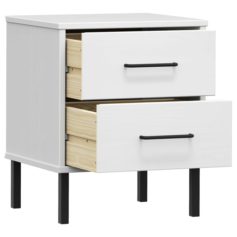 Bedside Cabinet with Metal Legs White Solid Wood Pine OSLO. Picture 4