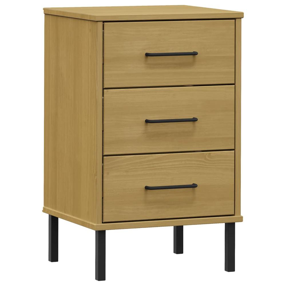 Bedside Cabinet with Metal Legs Brown Solid Wood Pine OSLO. Picture 1