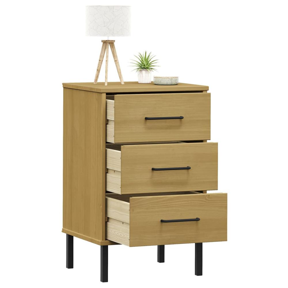 Bedside Cabinet with Metal Legs Brown Solid Wood Pine OSLO. Picture 2