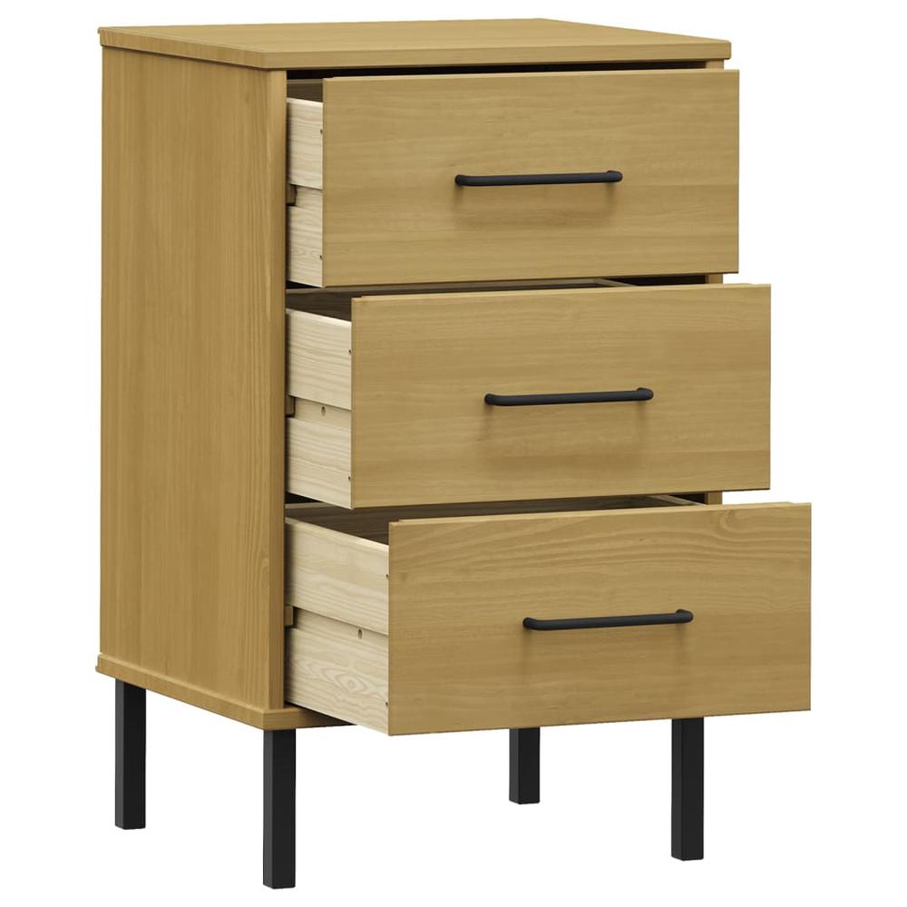 Bedside Cabinet with Metal Legs Brown Solid Wood Pine OSLO. Picture 4
