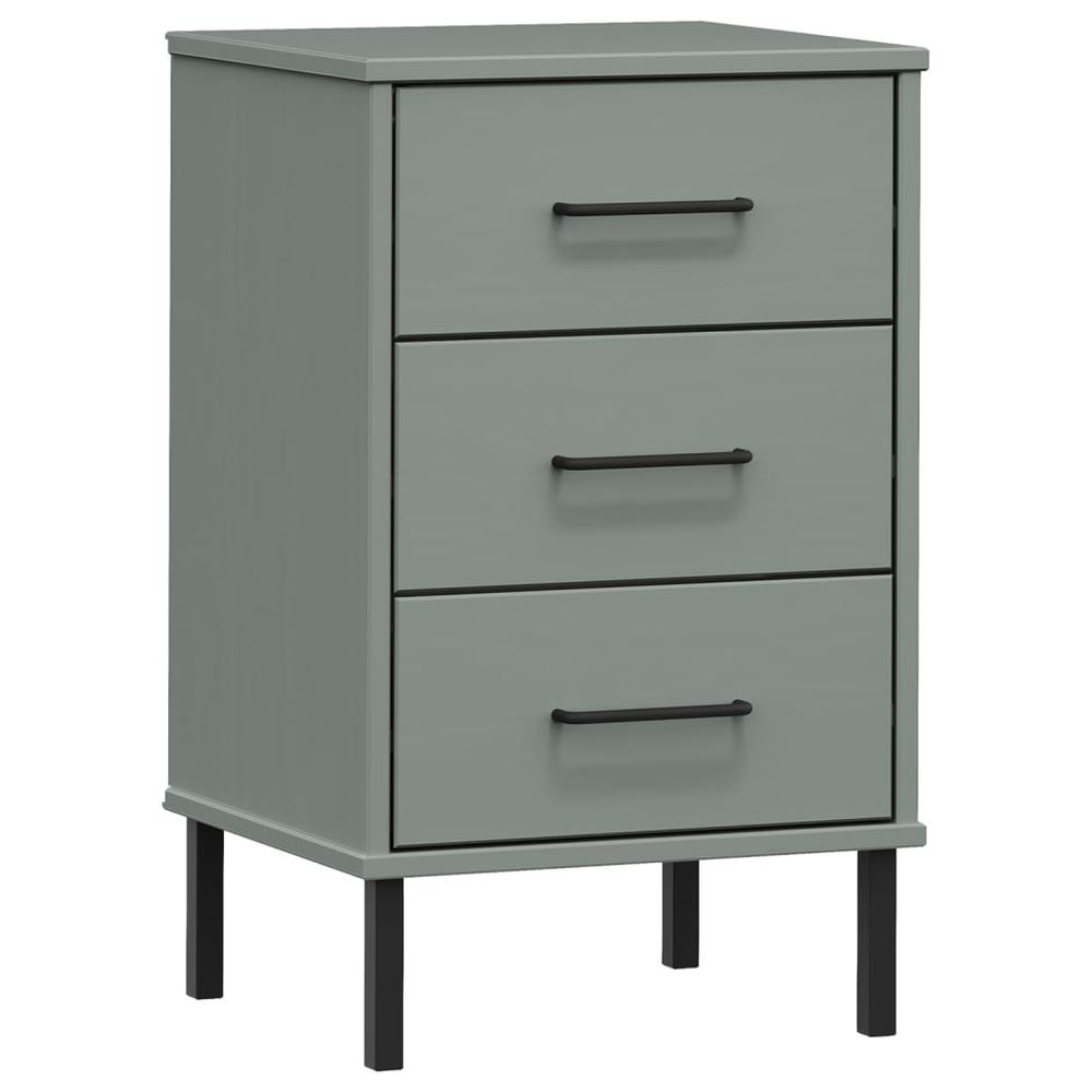 Bedside Cabinet with Metal Legs Gray Solid Wood Pine OSLO. Picture 1