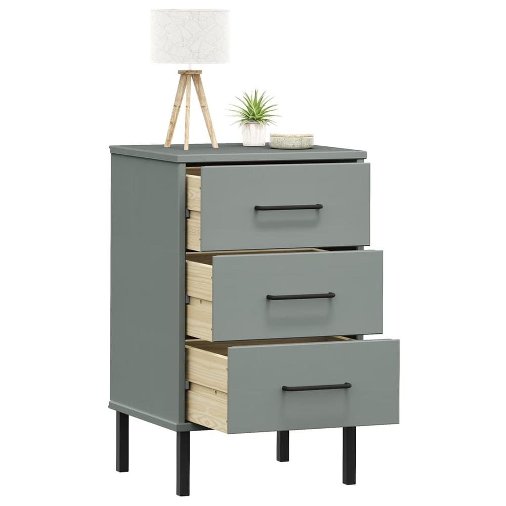 Bedside Cabinet with Metal Legs Gray Solid Wood Pine OSLO. Picture 2