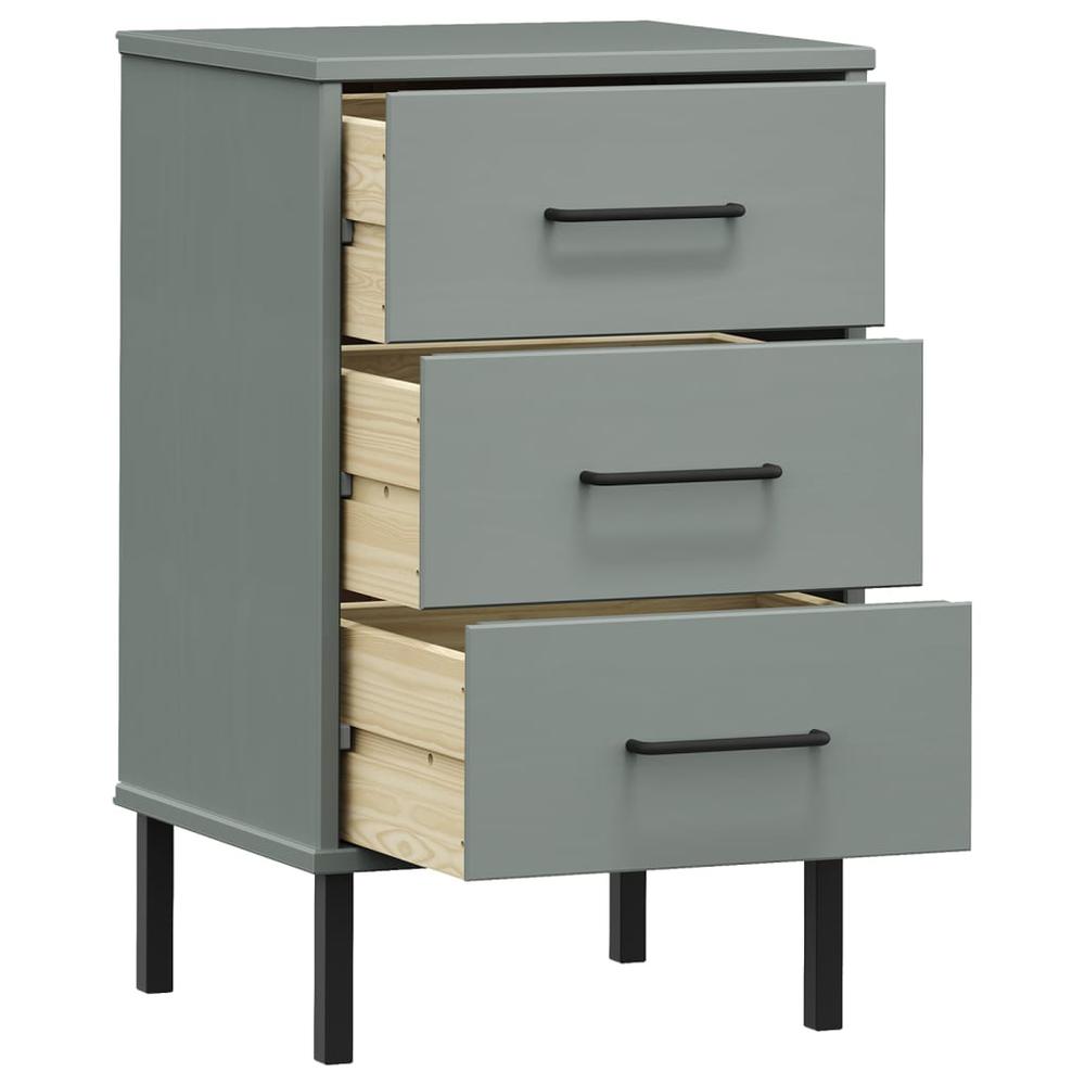 Bedside Cabinet with Metal Legs Gray Solid Wood Pine OSLO. Picture 4
