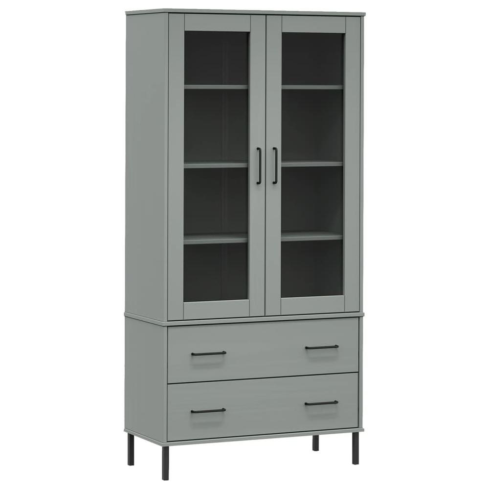 Bookcase with Metal Legs Gray 33.5"x13.8"x67.9" Solid Wood OSLO. Picture 1