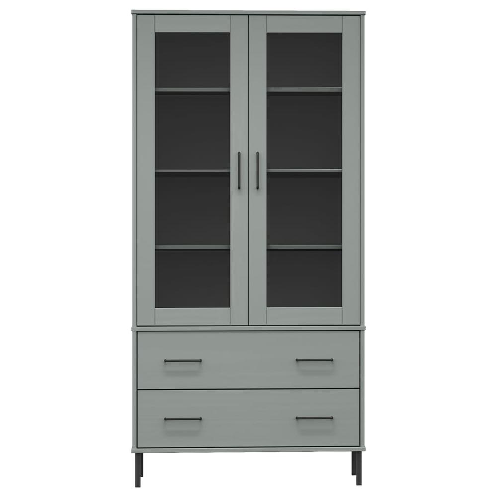 Bookcase with Metal Legs Gray 33.5"x13.8"x67.9" Solid Wood OSLO. Picture 3