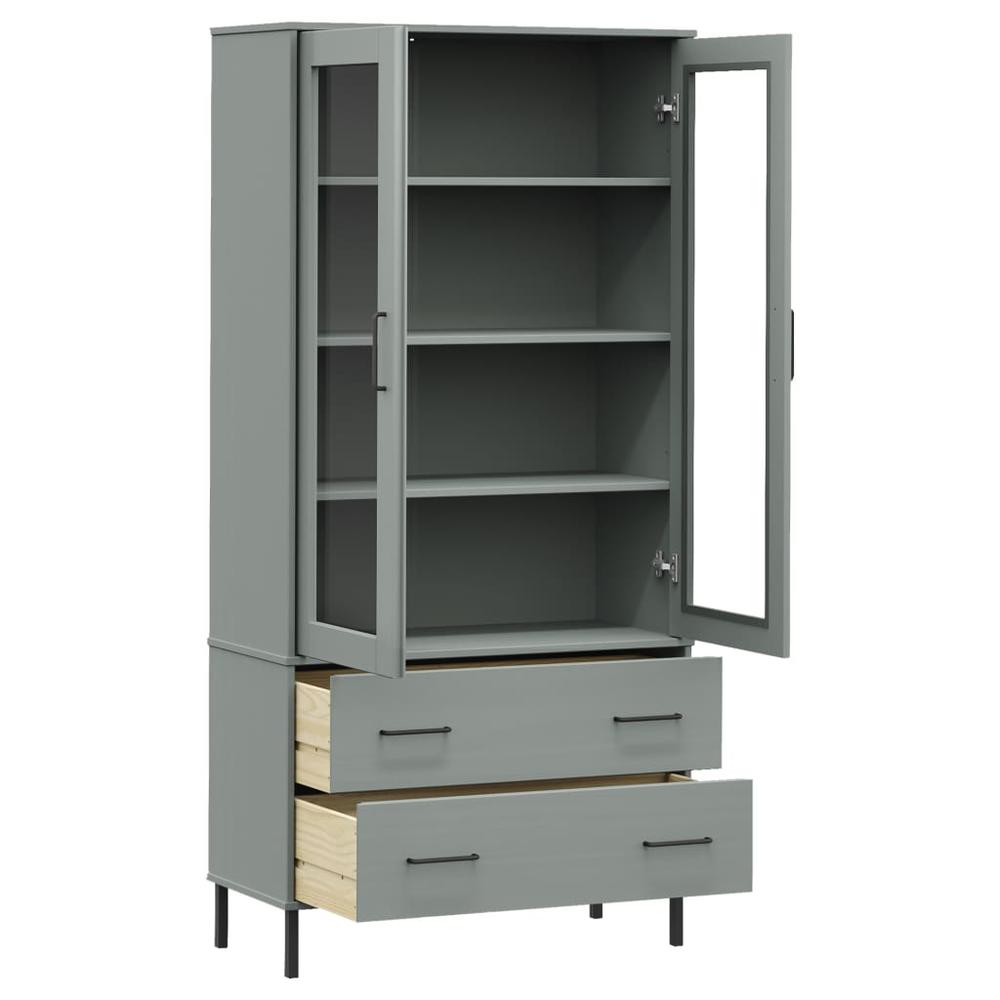Bookcase with Metal Legs Gray 33.5"x13.8"x67.9" Solid Wood OSLO. Picture 4