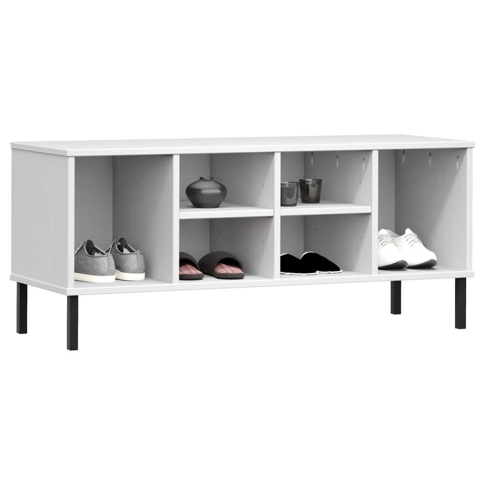Shoe Rack with Metal Legs White 41.7"x13.8"x17.7" Solid Wood OSLO. Picture 2