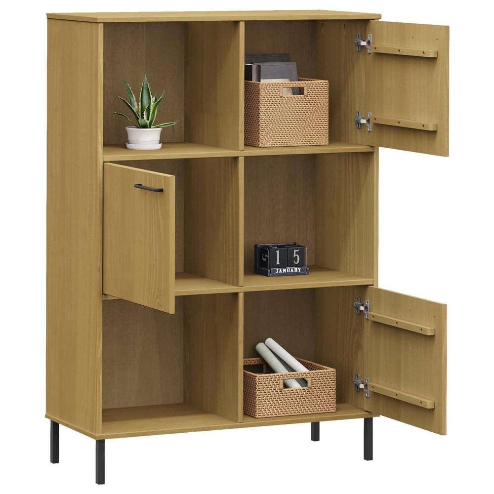 Bookcase with Metal Legs Brown 35.4"x13.8"x50.6" Solid Wood OSLO. Picture 2