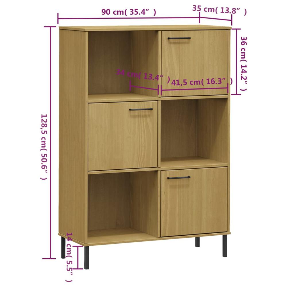 Bookcase with Metal Legs Brown 35.4"x13.8"x50.6" Solid Wood OSLO. Picture 7