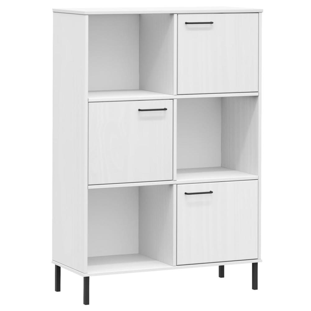Bookcase with Metal Legs White 35.4"x13.8"x50.6" Solid Wood OSLO. Picture 1