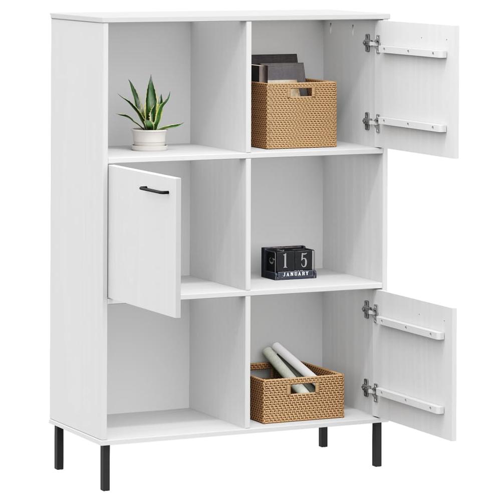 Bookcase with Metal Legs White 35.4"x13.8"x50.6" Solid Wood OSLO. Picture 2