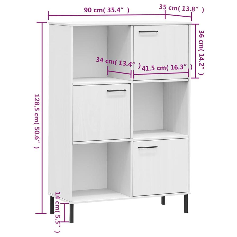 Bookcase with Metal Legs White 35.4"x13.8"x50.6" Solid Wood OSLO. Picture 7