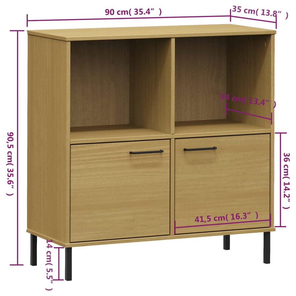 Bookcase with Metal Legs Brown 35.4"x13.8"x35.6" Solid Wood OSLO. Picture 7