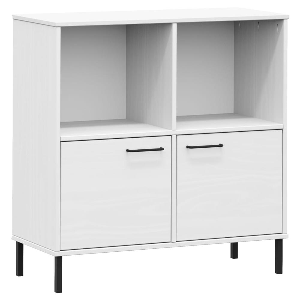 Bookcase with Metal Legs White 35.4"x13.8"x35.6" Solid Wood OSLO. Picture 1
