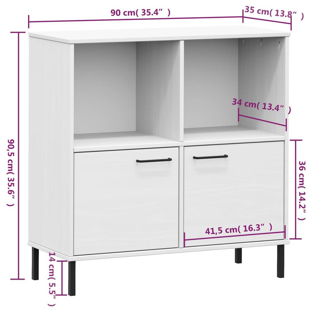 Bookcase with Metal Legs White 35.4"x13.8"x35.6" Solid Wood OSLO. Picture 7