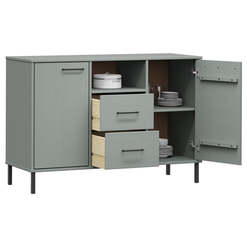 Sideboard with Metal Legs Gray 44.5"x15.7"x30.3" Solid Wood OSLO. Picture 2