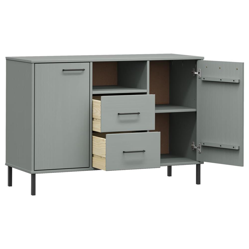 Sideboard with Metal Legs Gray 44.5"x15.7"x30.3" Solid Wood OSLO. Picture 4