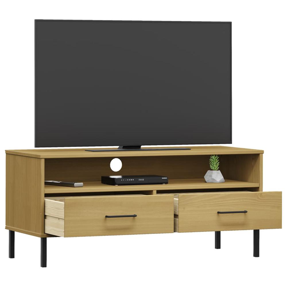 TV Stand with Metal Legs Brown Solid Wood Pine OSLO. Picture 2