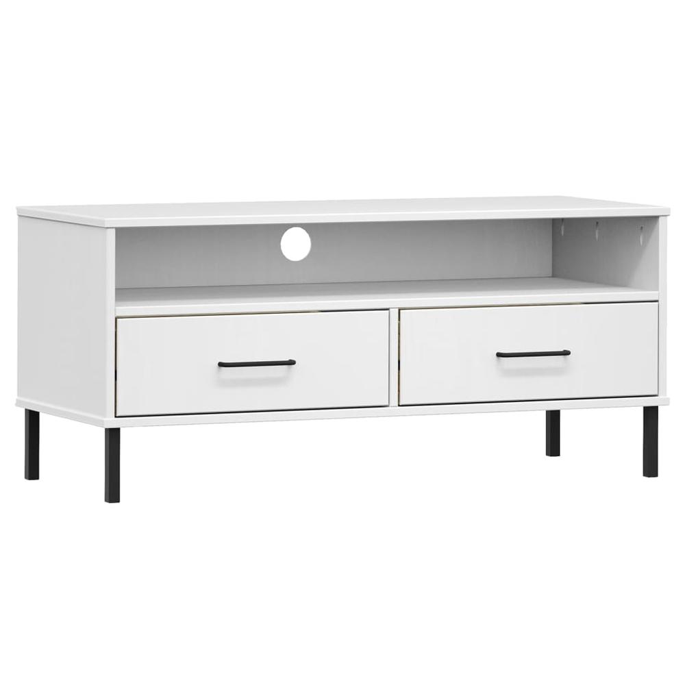 TV Stand with Metal Legs White Solid Wood Pine OSLO. Picture 1