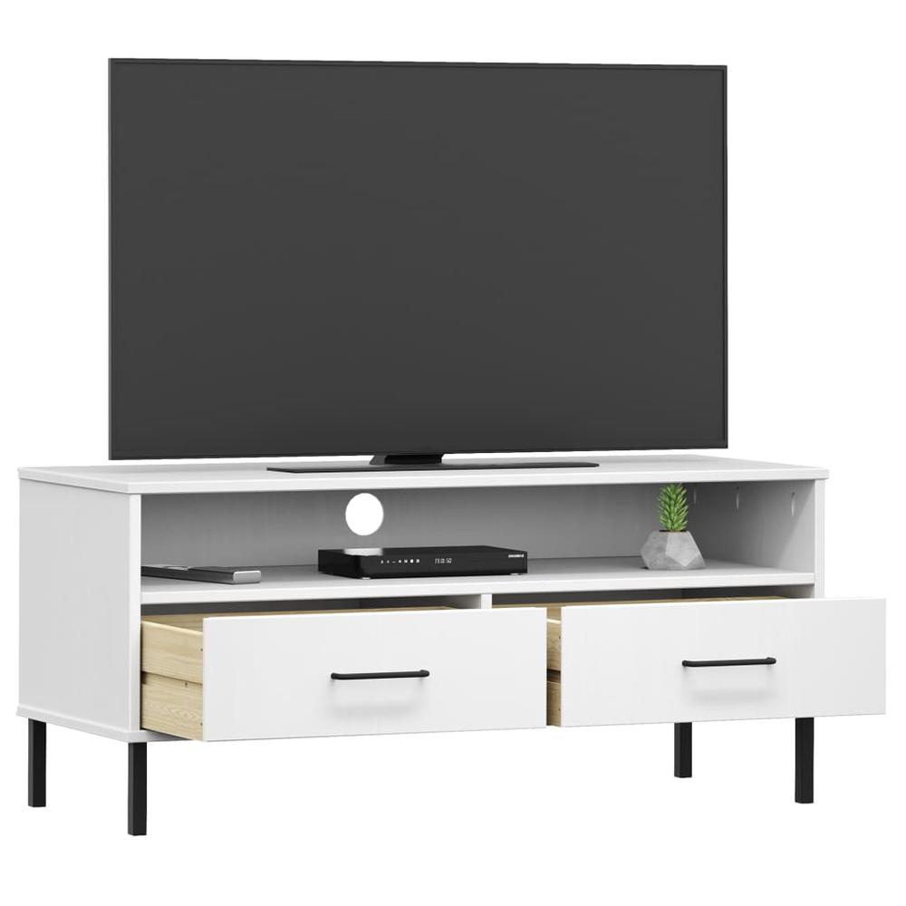 TV Stand with Metal Legs White Solid Wood Pine OSLO. Picture 2