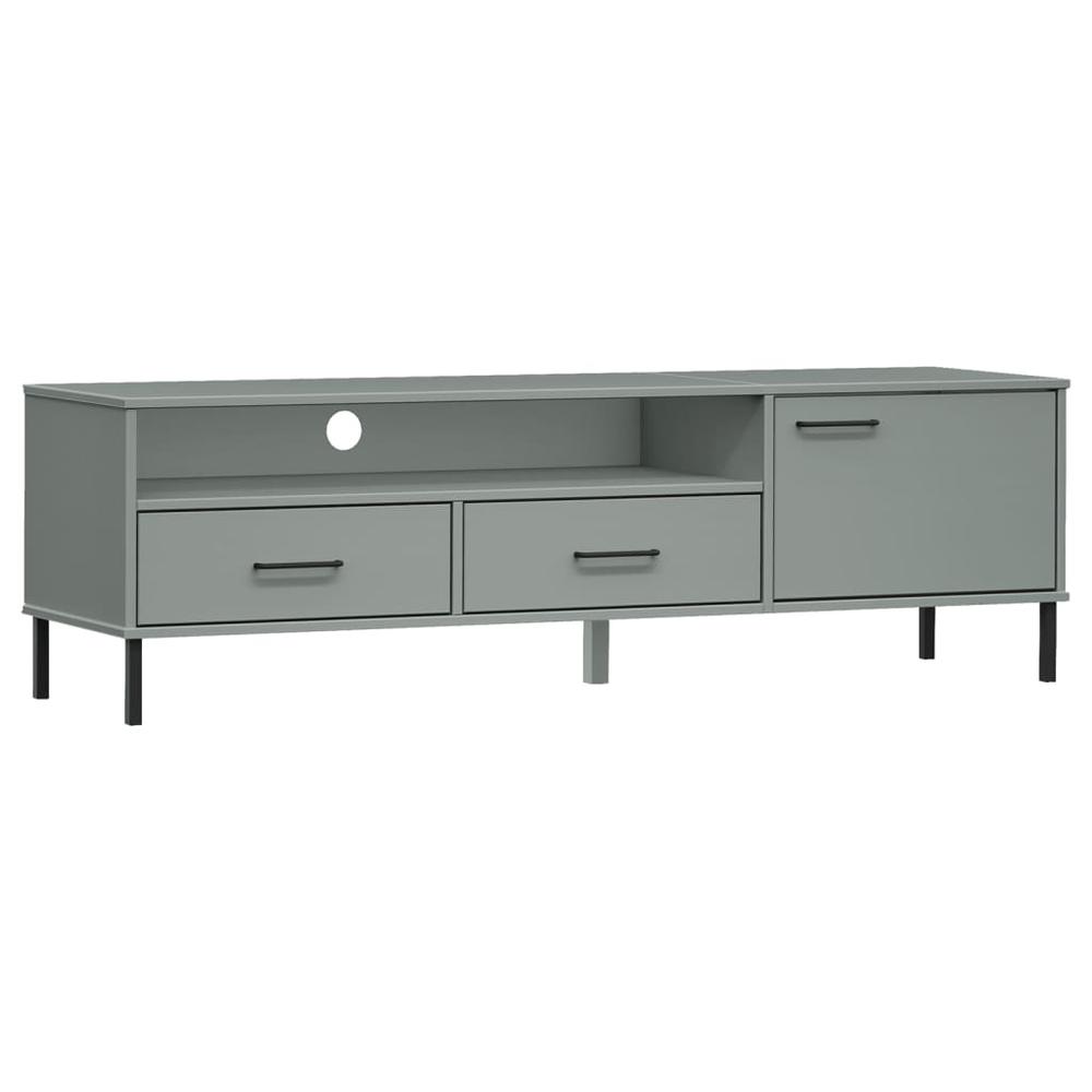 TV Stand with Metal Legs Gray Solid Wood Pine OSLO. Picture 1