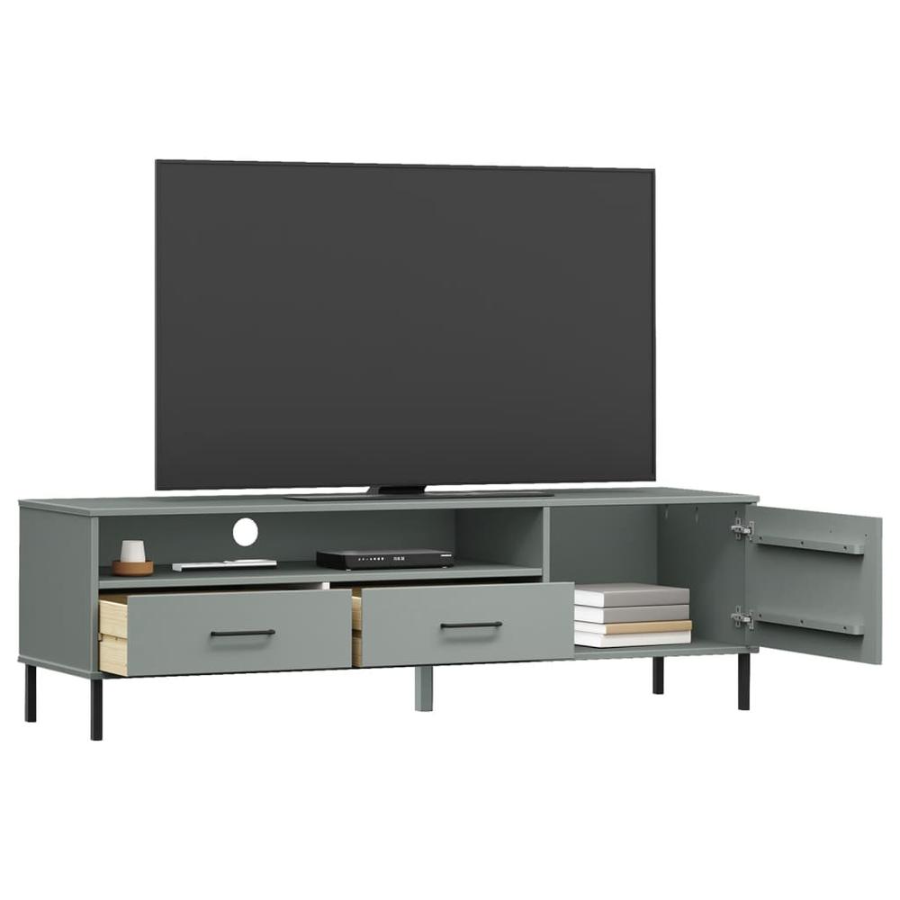 TV Stand with Metal Legs Gray Solid Wood Pine OSLO. Picture 2