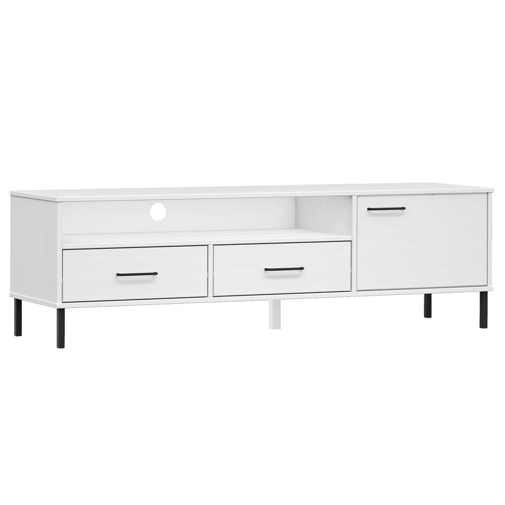 TV Stand with Metal Legs White Solid Wood Pine OSLO. Picture 1